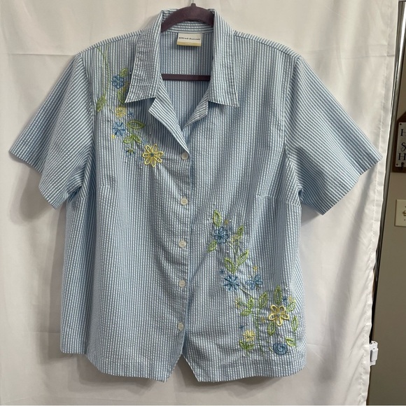 Striped Floral Embroidered Alfred Dunner Pants Set Summer Coastal Grandma - Picture 8 of 9
